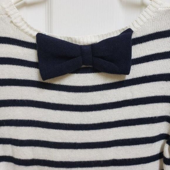 Outback Red Sweater S Navy White Viscose Blend Striped Knit Back Bow Peplum Hem - Picture 3 of 8